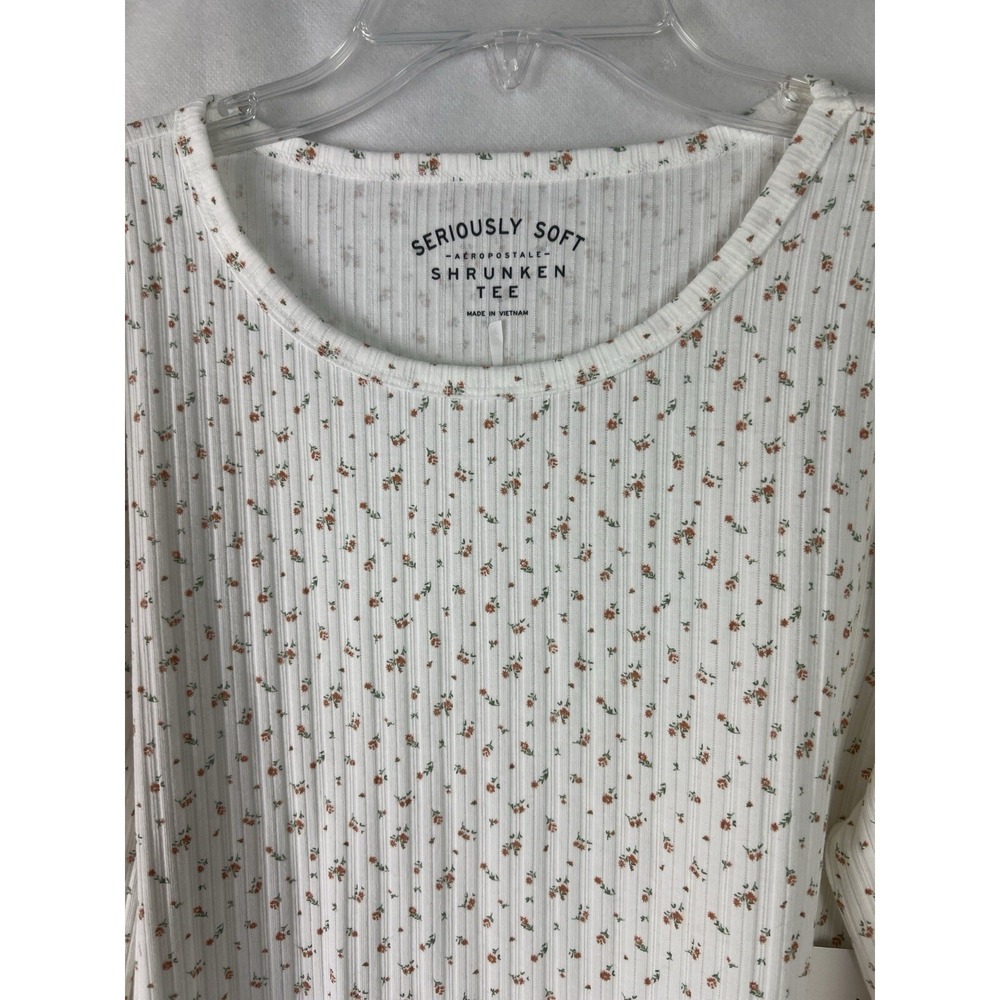 Aeropostale Women's Shrunken Tee Size XX-Large Stretch Floral Cream A56 - Picture 4 of 11